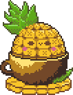A teacup overflowing with a whole pineapple